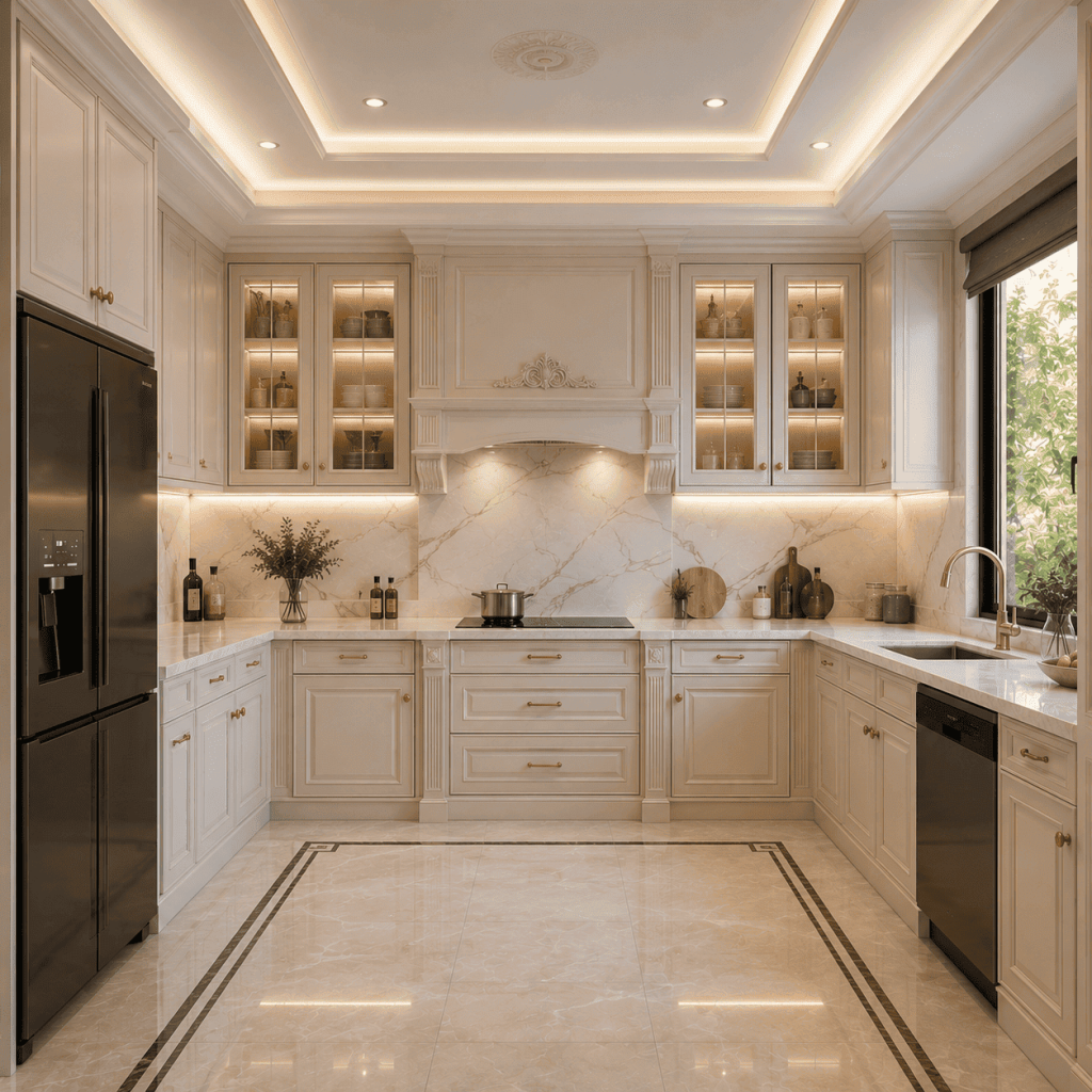 Tủ bếp tân cổ điển chữ U