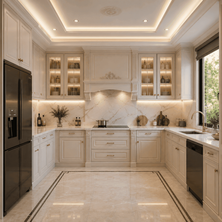 Tủ bếp tân cổ điển chữ U